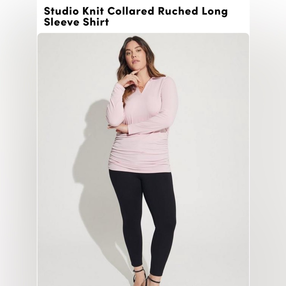 Torrid Studio Knit Collared Ruched Long Sleeve Top Size 2 Blush Pink